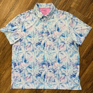 Birdie Bound Golf Polo Mens XL Floral Watercolor Palm Tree Tropical Performance